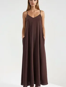 Womens A-Form Maxi Dress - Mocha - Size Large - Hiccup - FashionsVida
