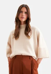 Boxy Rollkragenpullover aus Wolle und Kaschmir Beige M