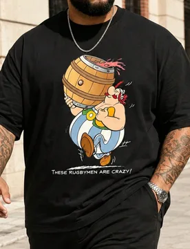 Camiseta deportiva de talla grande con estampado de dibujos animados divertidos, para actividades al aire libre, senderismo, fitness casual, impresió - Shein - FashionsVida