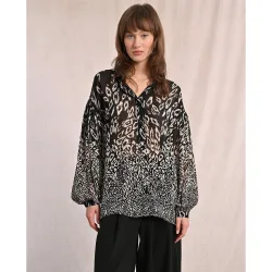 Blusa de mujer de manga abullonada con estampado y lazada