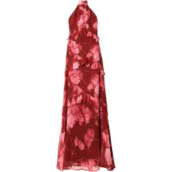 Vestido midi con escote halter y volantes