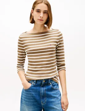Camiseta de mujer Slim Cody de cuello barco y manga francesa - Tommy Hilfiger - FashionsVida