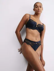 Saffron Satin & Lace Wired Balcony Bra A-E Navy female