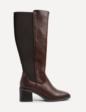Women's Reason Brown Faux Leather Block Heel High Leg Boot Size: 5-Standard Fit - Brown - Size: 5-Standard Fit - Linzi - FashionsVida