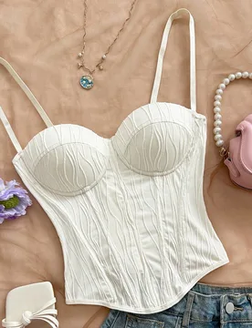 Camiseta de tirantes blanca elegante de verano para mujer con textura de punto ondulado, top sin mangas con botones delanteros, estilo bohemio para fi - Shein - FashionsVida