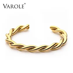 VAROLE Twisted Line Cuff Bracelets Bangles For Women Accessories Gold Color Fashion Jewelry Party Armband Gifts
