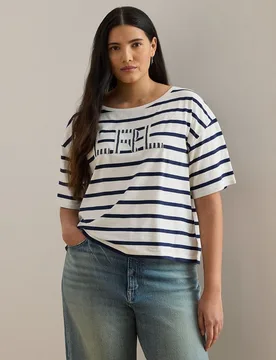 Camiseta de mujer talla grande de algodón con logotipo - Lauren Ralph Lauren Woman - FashionsVida
