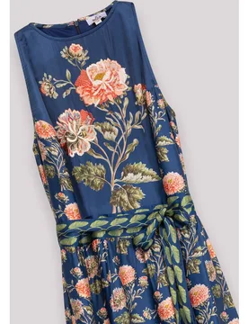 Vestido largo sin mangas con estampado floral y falda evasé - Niza - FashionsVida