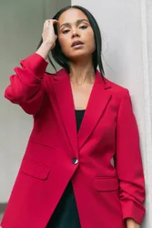 Women's Petite Ruched Buttoned Blazer in Red Size: 14 - Red - Size: 14