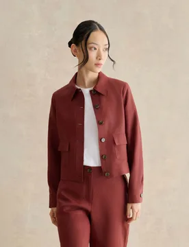 Pure Linen Collared Jacket Brown female - Hobbs - FashionsVida