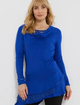 Women's Cowl Neck Tunic Top With Lace Detailing in Blue Size: 22 - Blue - Size: 22 - Joe browns - FashionsVida
