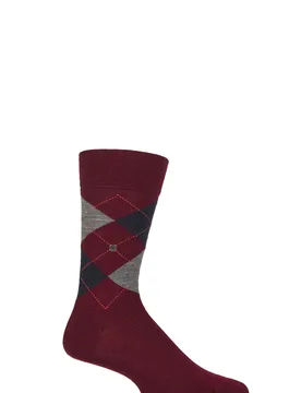Mens 1 Pair Edinburgh Virgin Wool Argyle Socks Dark Burgundy 6.5-11 Mens - Red - Size: 6.5-11 Mens - Burlington - FashionsVida