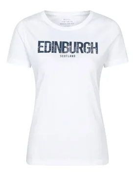 Women's 'Edinburgh' Lightweight 100% Cotton Casual Short Sleeve Graphic T-Shirt in White Size: 16 - White - Size: 16 - Mountain Warehouse - FashionsVida