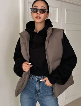 Chaleco acolchado con cremallera y bolsillos gruesos, chaqueta de invierno para mujer S - Shein - FashionsVida
