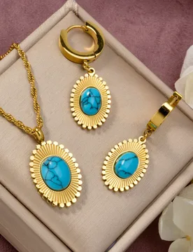 Bohemian Jewelry Sets Opal Pendant for Women Stainless Steel Necklace Retro Earrings Party Charm Birthday Gift - Aliexpress - FashionsVida