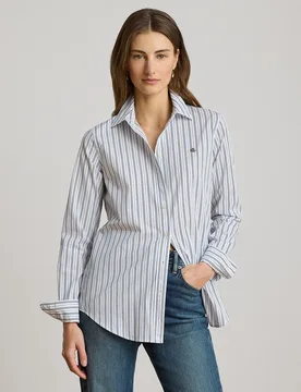 Camisa de mujer de paño de algodón con rayas - Lauren Ralph Lauren - FashionsVida