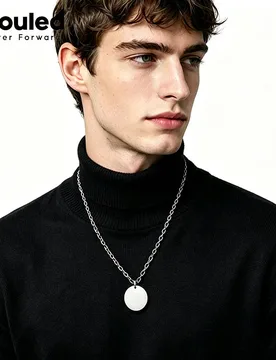 Mm pure titanium batch angle chain necklace paired with a circular pendant with a diameter of 3cm and a thickness of 0.4cm - Aliexpress - FashionsVida