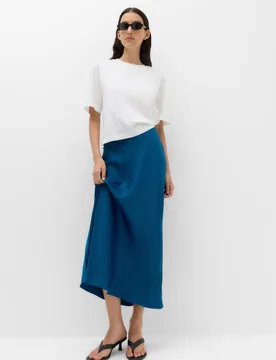 Satin Midi Slip Skirt Petrol female - M&S - FashionsVida