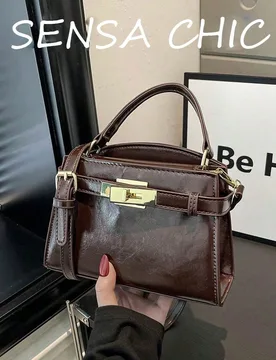 Bolso de mano de unicolor para mujer con cierre de giro, asa superior única y correa de hombro ajustable, adecuado para mujeres, estudiantes universi - Shein - FashionsVida