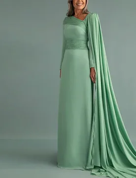 Customized Asymmetrical Neckline Evening Dresses for Women Green Satin A Line vestidos de fiesta with Shawl Sleeve - Aliexpress - FashionsVida
