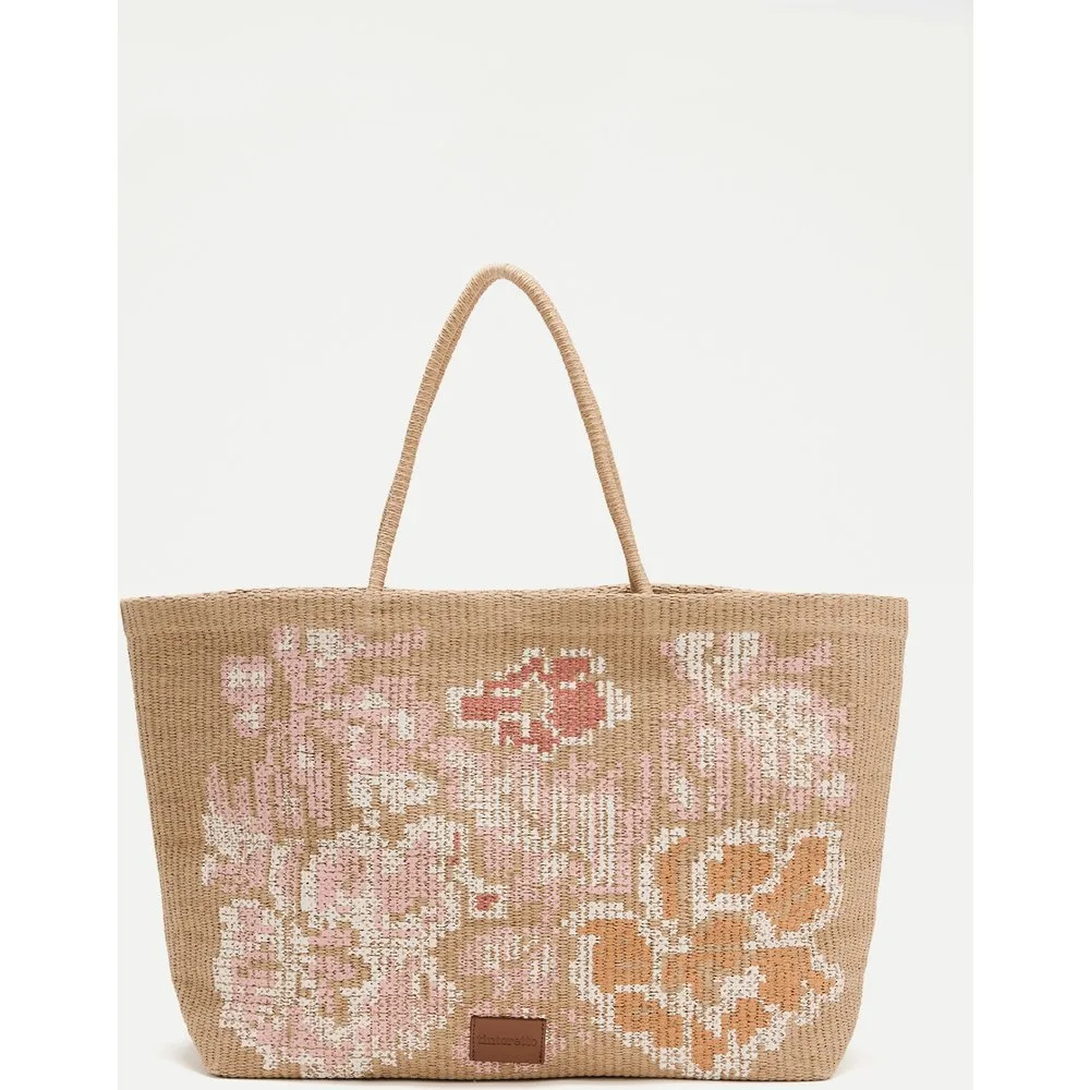 Bolso maxi efecto rafia con flores - Tintoretto - FashionsVida