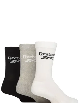 Mens and Women's 3 Pair Core Ribbed Cotton Crew Socks White / Grey / Black 4.5-6 UK - Assorted - Size: 4.5-6 UK - Reebok - FashionsVida