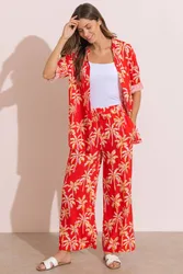 Women's Printed Wide Leg Trousers in Red Size: 20 - Red - Size: 20