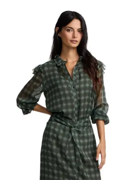 Chemisier à Manches Longues Ruffled Ethnic Print Green 36 - Silbon - FashionsVida