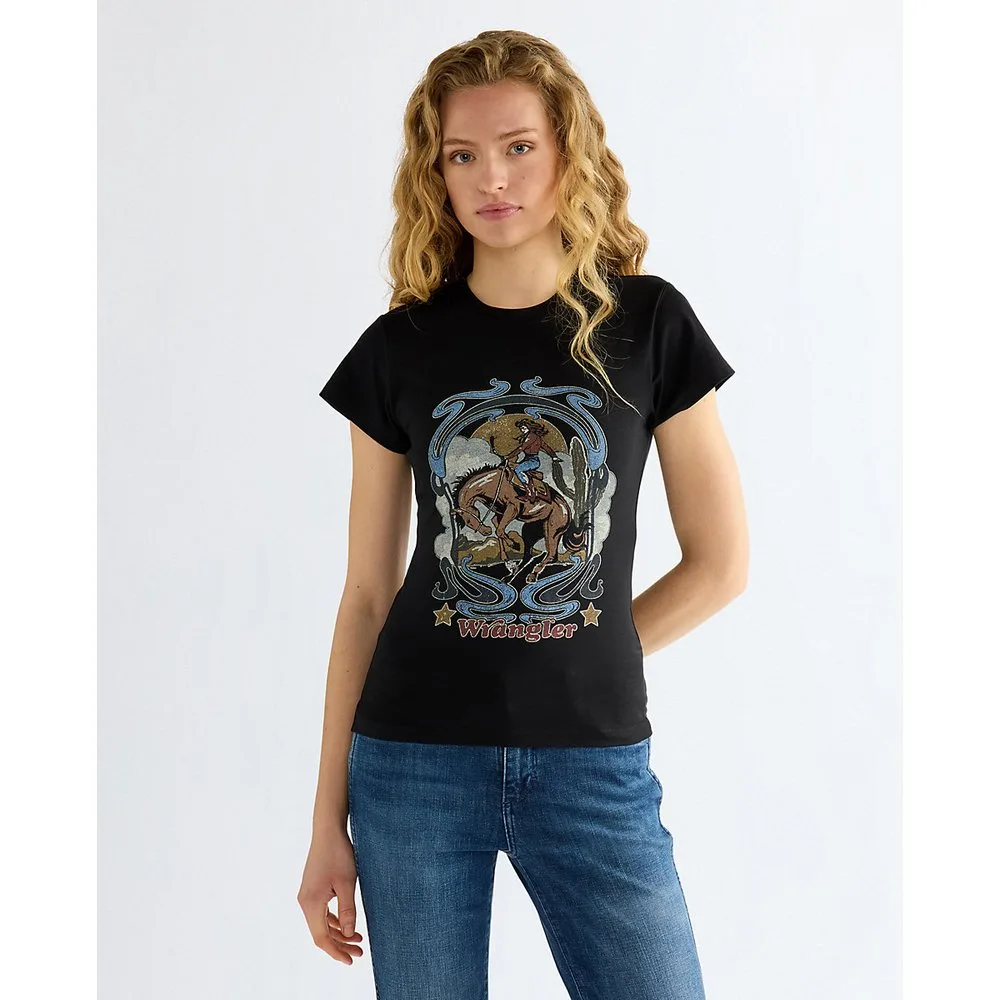 Camiseta de mujer con dibujo frontal de corte slim - Wrangler - FashionsVida