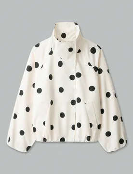 YROOE Chaqueta tipo gabardina corta ligera y holgada para mujer, otoño/invierno, blanca y negra con lunares, cuello alto, manga murciélago y manga l - Shein - FashionsVida