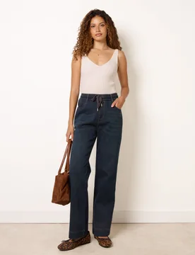Elastic Waist Jeans - S / INDIGO - female - Blue Vanilla - FashionsVida