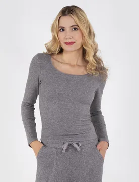 T-shirt col carré Gris chiné gris chiné S - Isotoner - FashionsVida