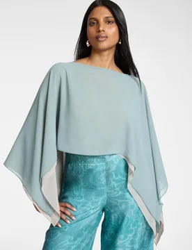 Capa de mujer doble en georgette modelo corto con diseño drapeado - Elena Miró - FashionsVida