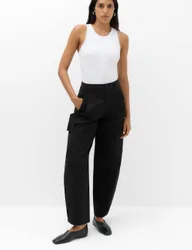 Pure Cotton Cargo Barrel Leg Trousers Black female