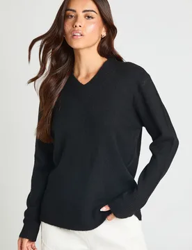 Womens Soft Knit V Neck Jumper - Black - Size Small - Boohoo - FashionsVida