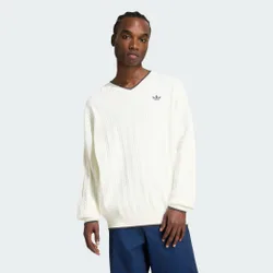 MAGLIONE CABLE KNIT V-NECK L Cloud White