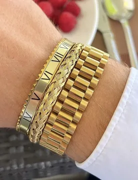 Luxury Roman Number Charm Cuff Bracelet Gold Color Chain Bracelet Stainless Steel Watch Hip Hop Men Royal Jewelry - Aliexpress - FashionsVida