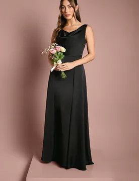 Women's Honoured Sleeveless Cowl Neck Satin Maxi Bridesmaid Dress in Black Size: 8 - Black - Size: 8 - Coast - FashionsVida