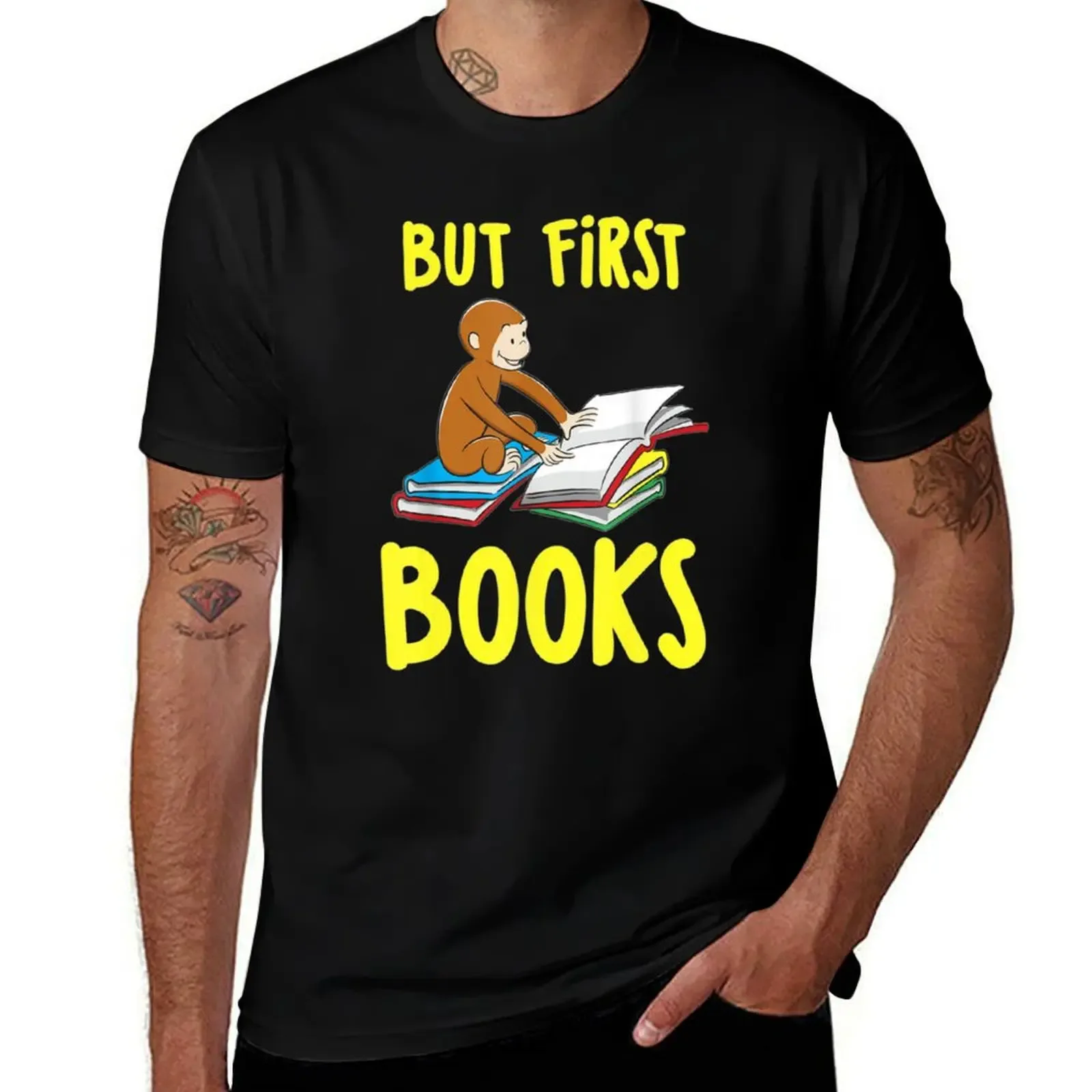Curious George Reading But First Books T-Shirt Basic Solid Color Short Sleeve T-Shirt - Aliexpress - FashionsVida