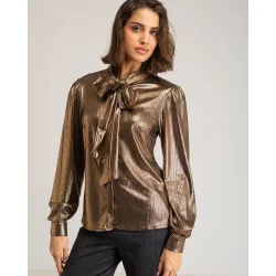 Blusa de mujer de manga larga y nudo en cuello vega