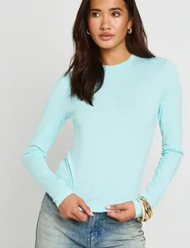 Womens Slub Long Sleeve Fitted Top - Blue Cotton - Size 8 Uk - Boohoo - FashionsVida