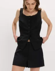 Lyocell Rich Tailored Shorts with Linen Black female