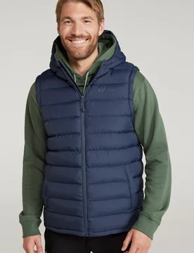 Seasons' Mens Padded Gilet With Pockets Water Resistant Hooded Jacket Navy Polyamide - Size X-Large - Mountain Warehouse - FashionsVida