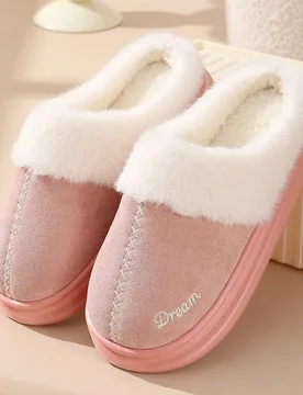 Pantuflas de punta cerrada de peluche, pantuflas cálidas para mujer para otoño/invierno, suela gruesa antideslizante, pantuflas de pareja para inter - Shein - FashionsVida