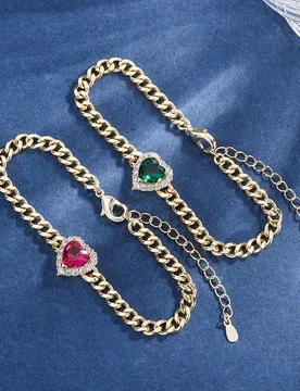 Gemstone bracelet with emerald and pigeon blood ruby main stone in a heart shape, 8*8 - Aliexpress - FashionsVida