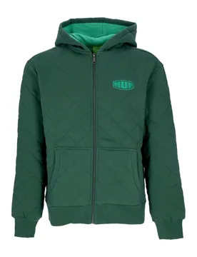 Felpa Cappuccio Zip Uomo Workman Quilted Full Zip Forest Green - Huf - FashionsVida