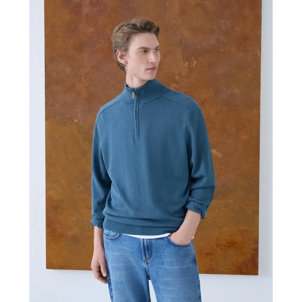 Jersey de hombre de c-semicisne cremallera liso algodón seda - Emidio Tucci - FashionsVida