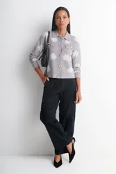 Women's Floral Knit Jacket in Grey Size: XL - Grey - Size: XL
