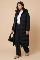 Women's Heatseal Maxi Puffer Coat in Black Size: 16 - Black - Size: 16