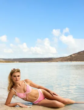Ibiza Piped Ribbed Brazilian Bikini Bottoms Pink Mix female - Boux Avenue - FashionsVida